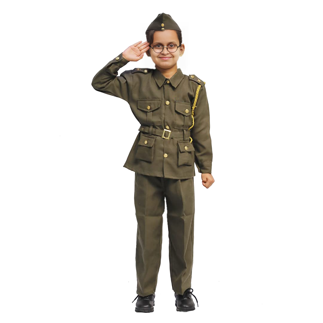 Subhash Chandra Bose Fancy Dress Costume for Kids Freedom Fighter Outfit