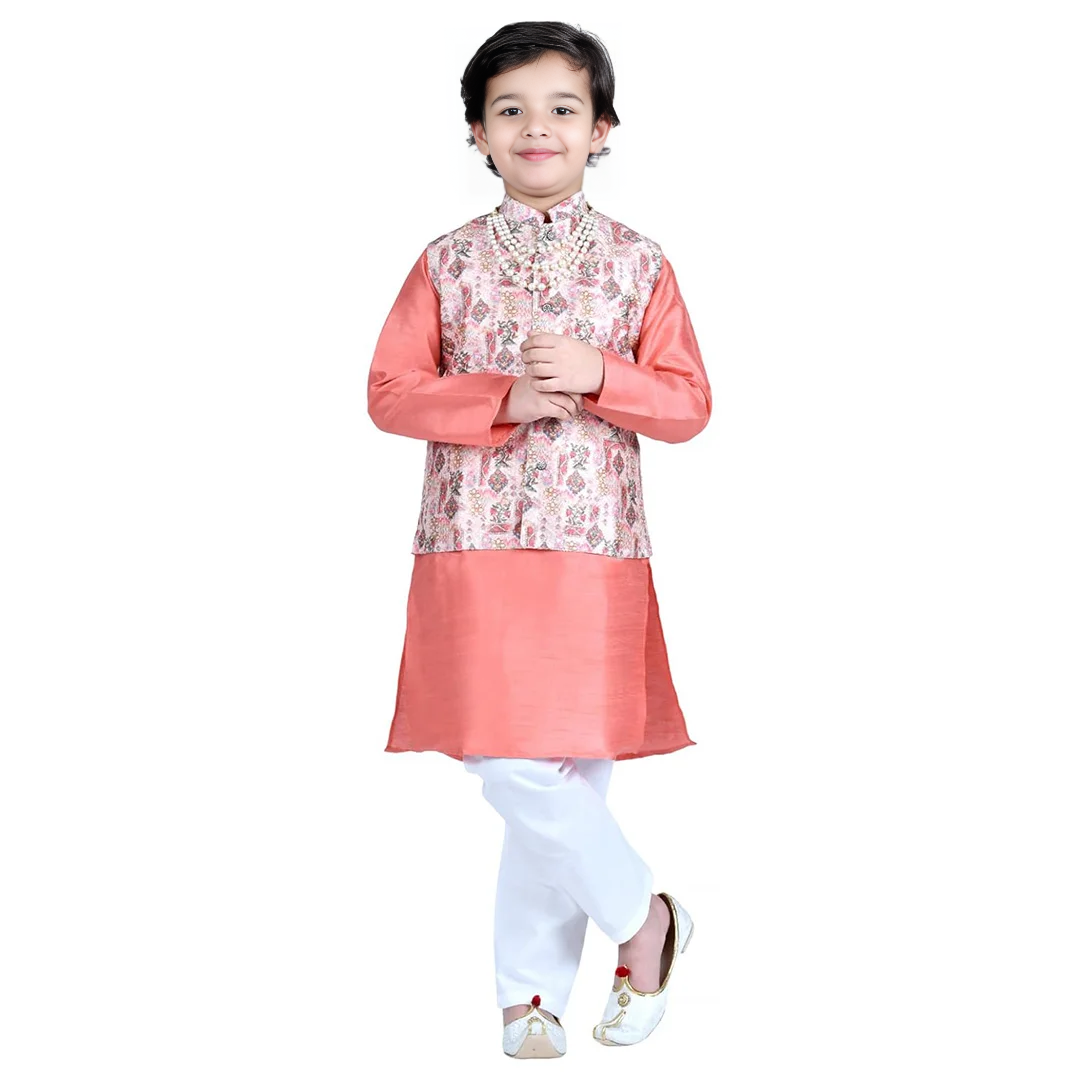 Vaanee Designz Orange Waistcoat Kurta Pyjama Set for Boys