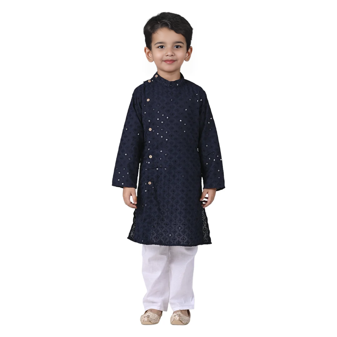 Boys Ethnic Cotton Wear in Black – Kurta Pyjama Set by Vaanee Designz