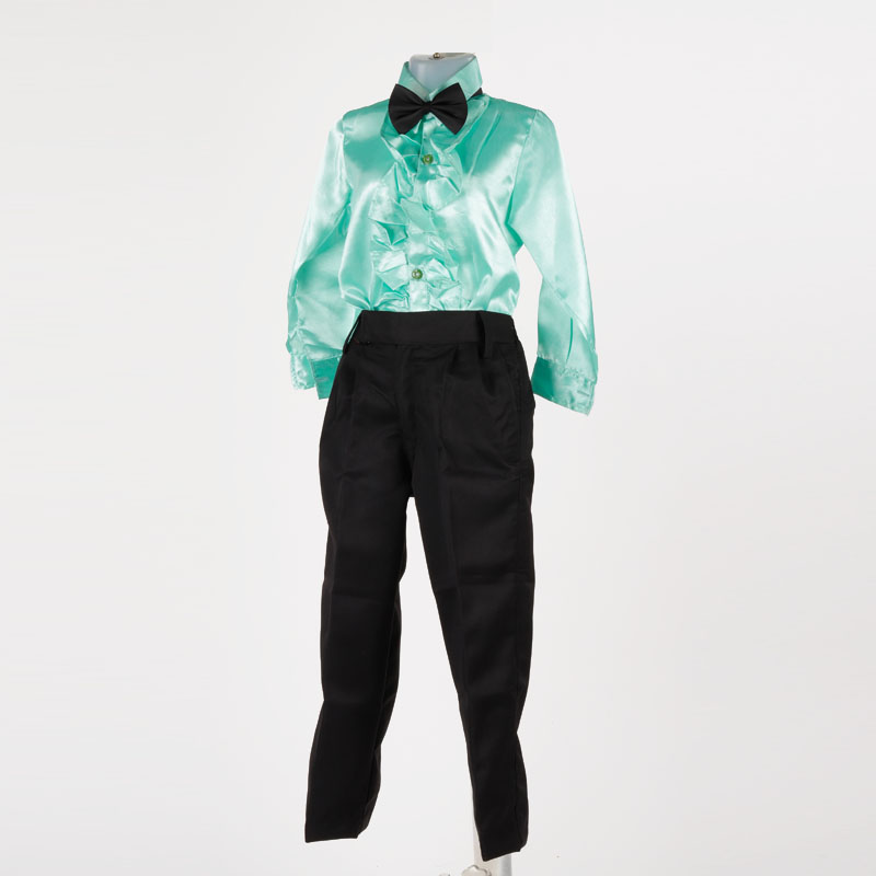 Boys Party Wear Dress – Aqua Green Shirt Black Pant & Bow – Tie